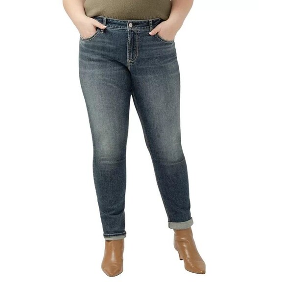 Silver Jeans Denim - Silver Jeans Co. Women's Plus Size Girlfriend Mid Rise Skinny Leg Jeans 24W